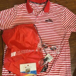 Nike Daytona International Speedway NASCAR red & white striped polo shirt + swag